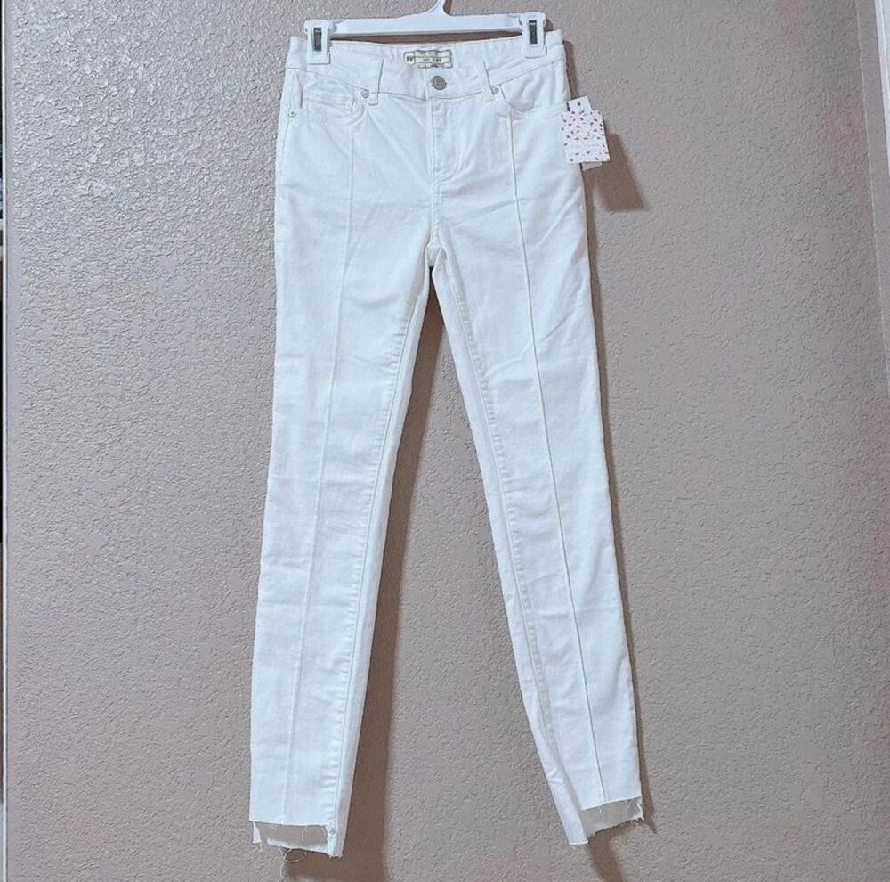 NWT Free People White Pintuck Low-Rise Skinny Jeans